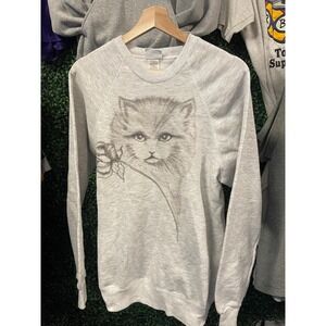 vtg 80s CAT ANIMAL ROSE Floral Crewneck medium // Lee flower autumn cute grandma